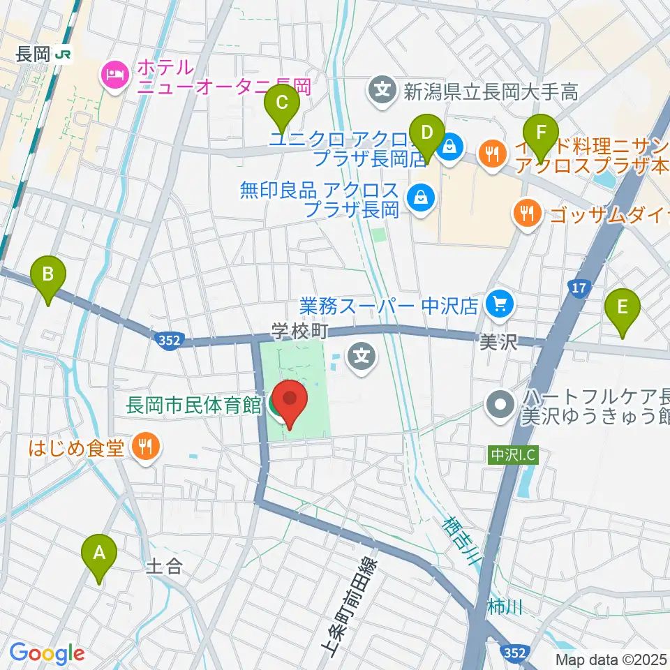 長岡市市民体育館周辺のコンビニエンスストア一覧地図