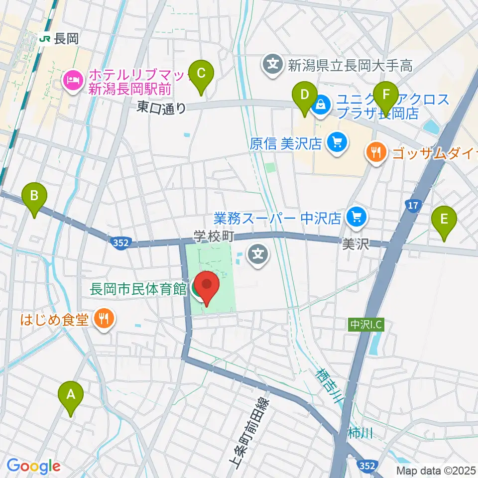 長岡市市民体育館周辺のコンビニエンスストア一覧地図
