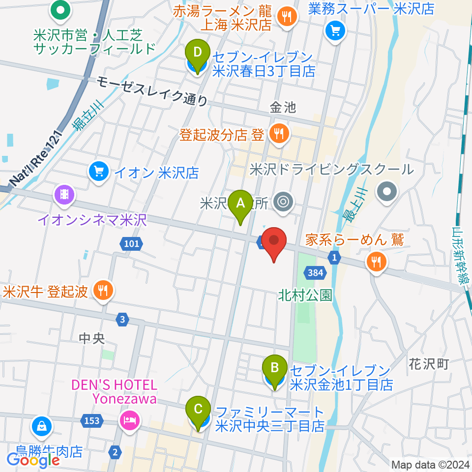 米沢市営体育館周辺のコンビニエンスストア一覧地図