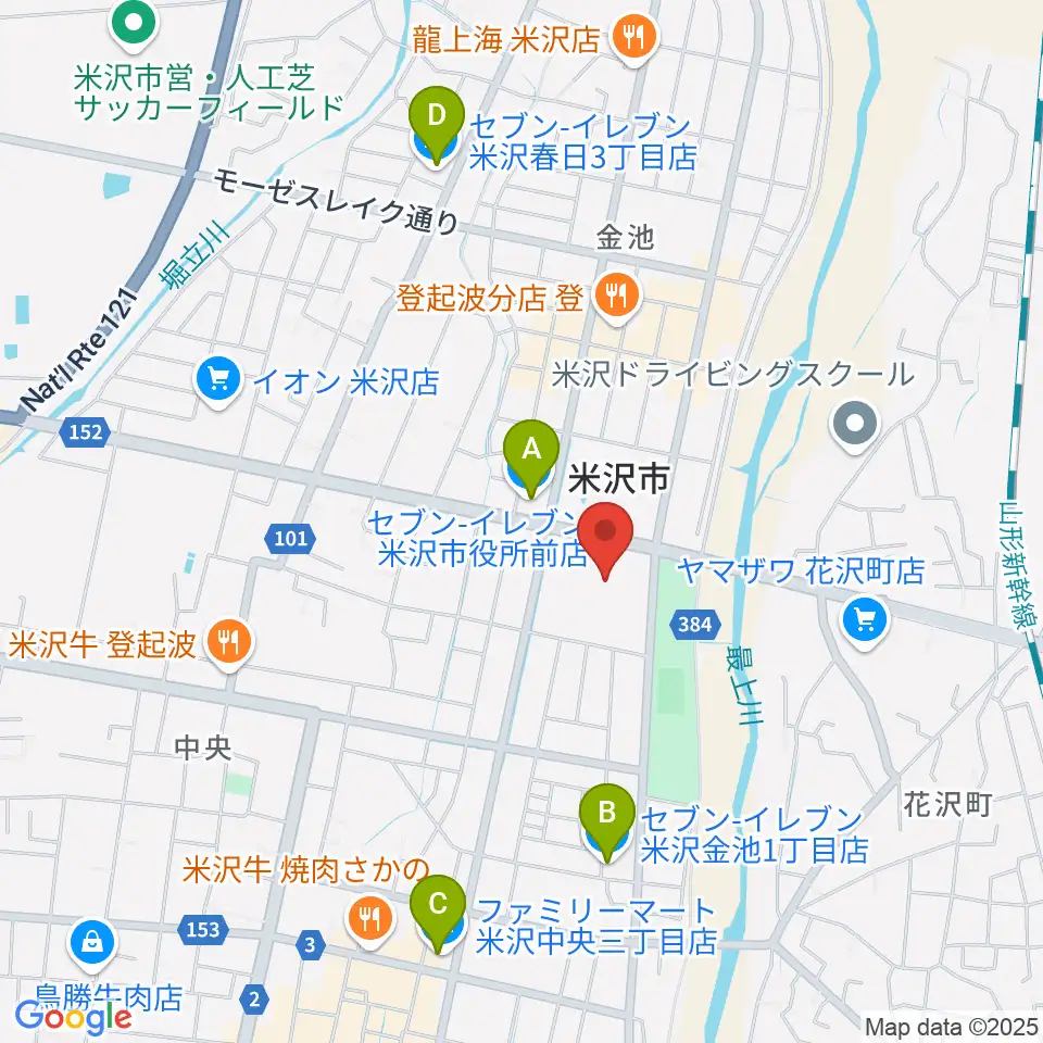 米沢市営体育館周辺のコンビニエンスストア一覧地図