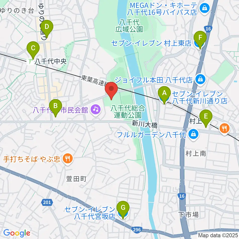 八千代市市民体育館周辺のコンビニエンスストア一覧地図