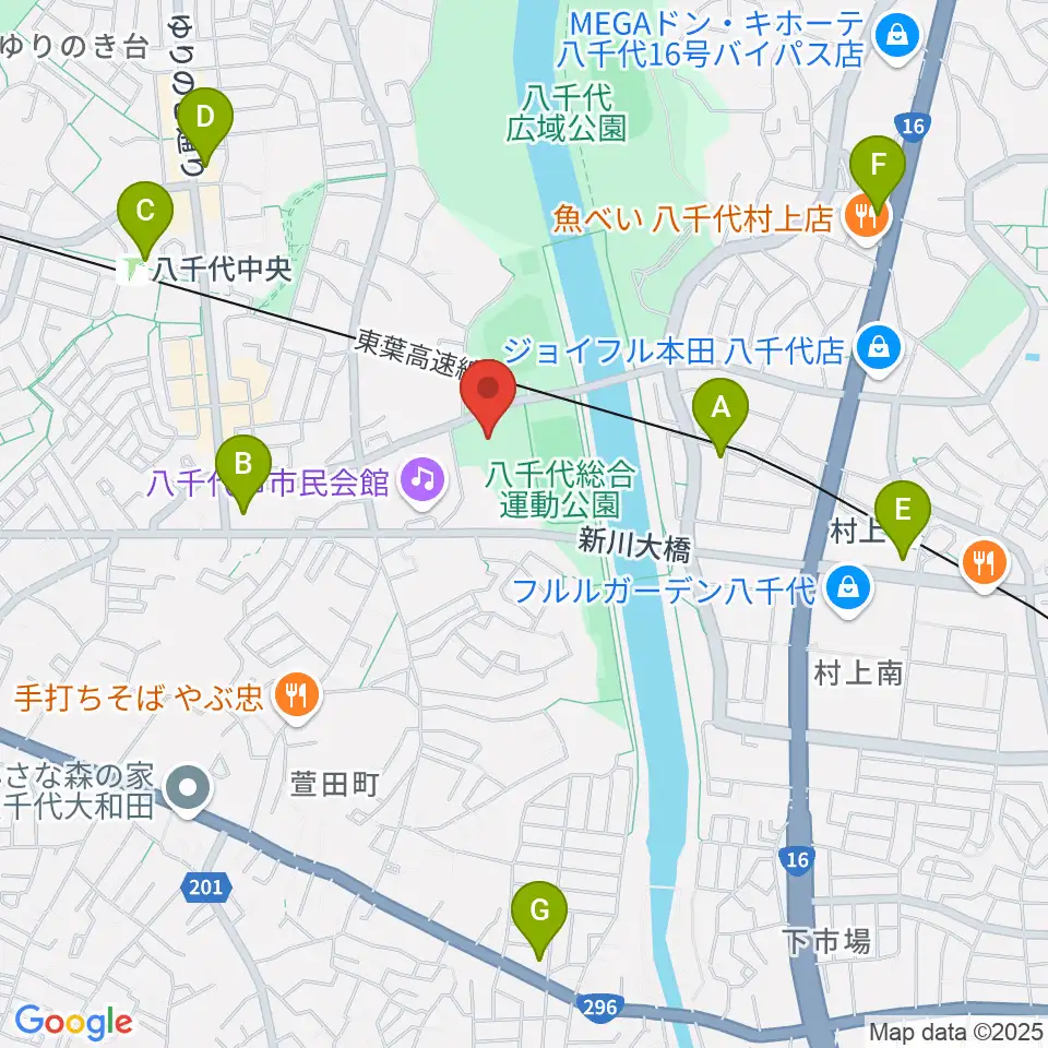 八千代市市民体育館周辺のコンビニエンスストア一覧地図