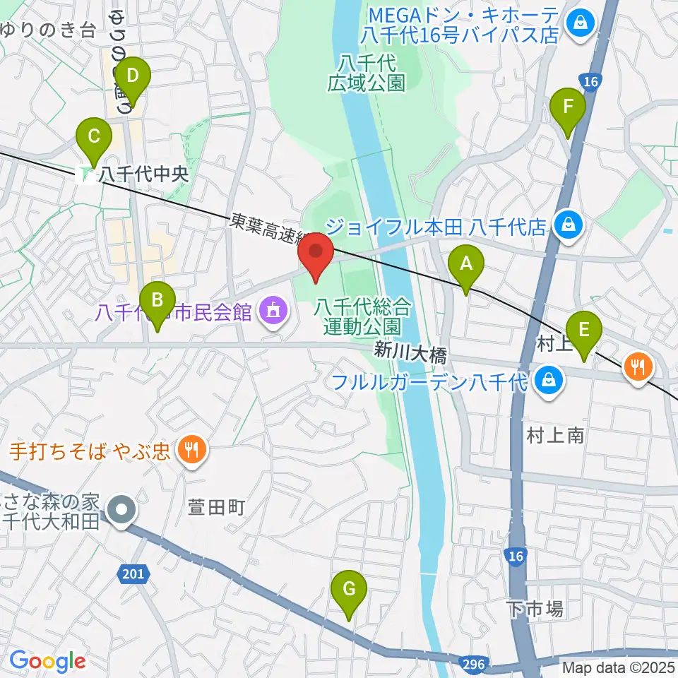 八千代市市民体育館周辺のコンビニエンスストア一覧地図