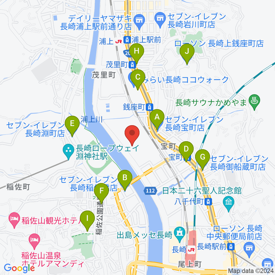 長崎ピーススタジアム周辺のコンビニエンスストア一覧地図