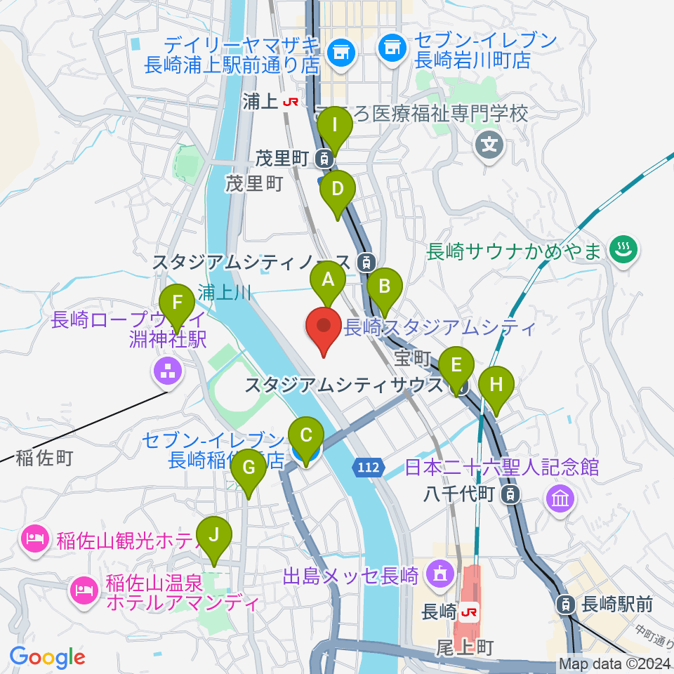 長崎ピーススタジアム周辺のコンビニエンスストア一覧地図