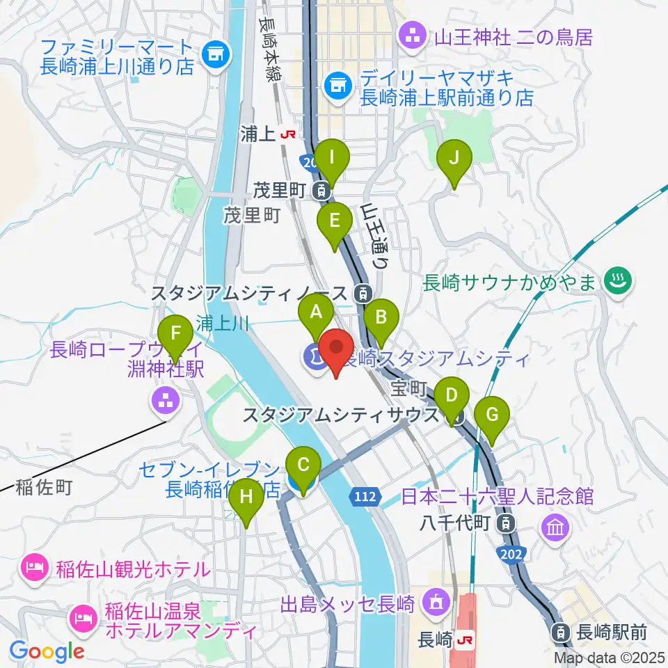 ピーススタジアム周辺のコンビニエンスストア一覧地図