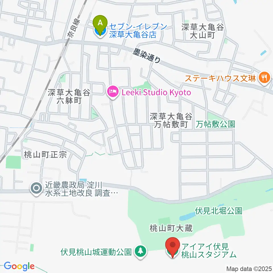 アイアイ伏見桃山スタジアム周辺のコンビニエンスストア一覧地図