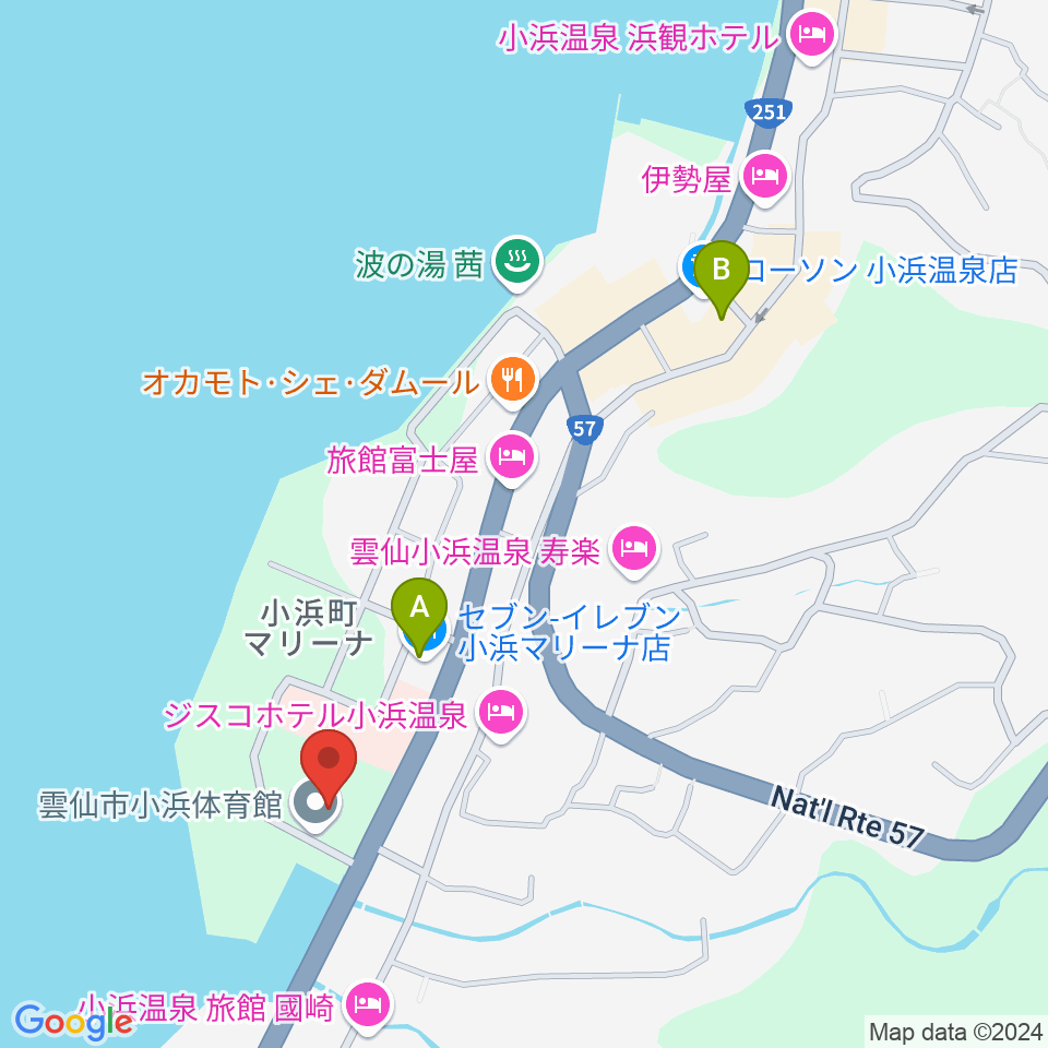 雲仙市小浜体育館周辺のコンビニエンスストア一覧地図