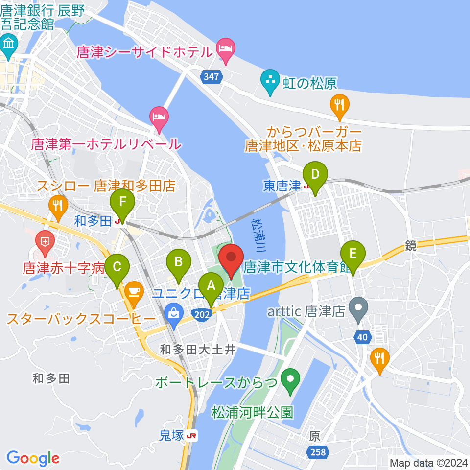 唐津市文化体育館周辺のコンビニエンスストア一覧地図