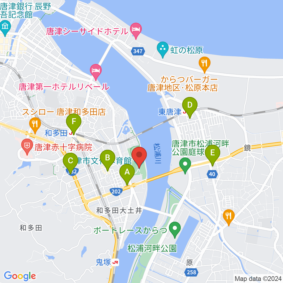 唐津市文化体育館周辺のコンビニエンスストア一覧地図