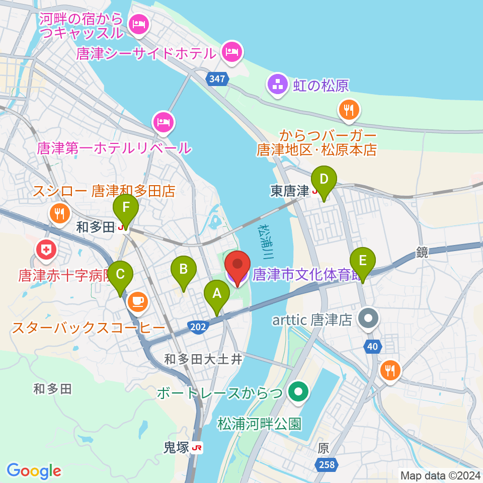 唐津市文化体育館周辺のコンビニエンスストア一覧地図