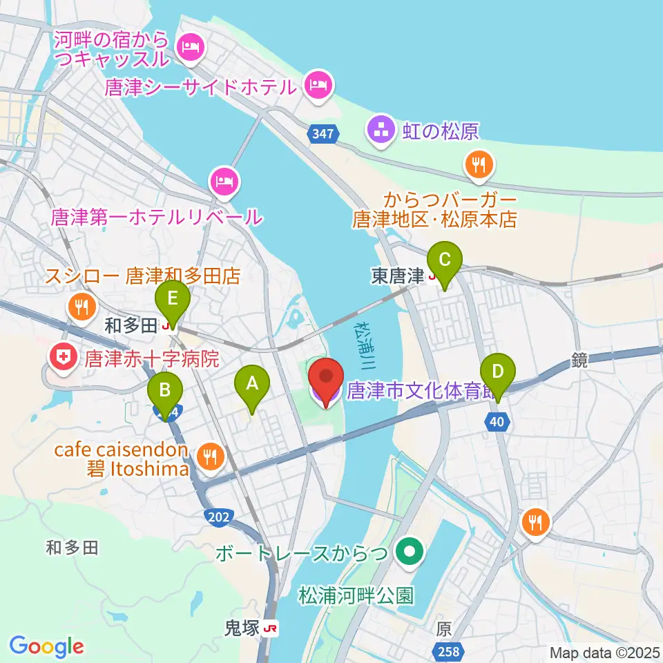 唐津市文化体育館周辺のコンビニエンスストア一覧地図