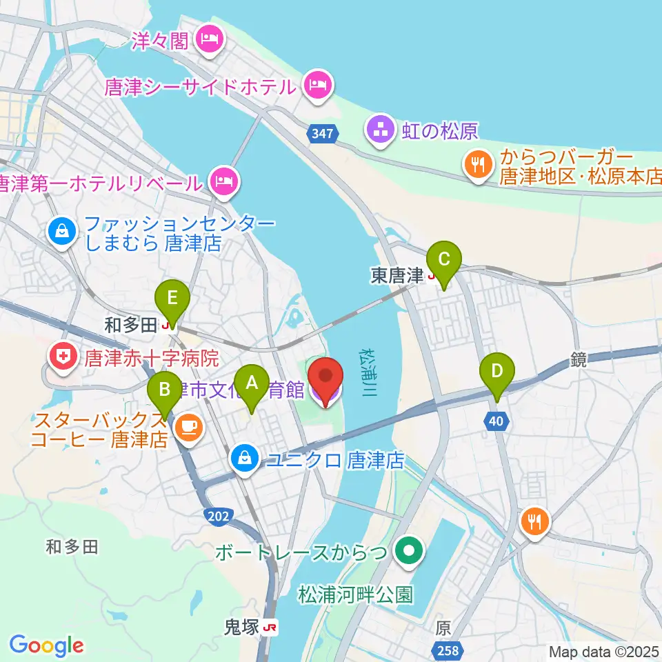 唐津市文化体育館周辺のコンビニエンスストア一覧地図
