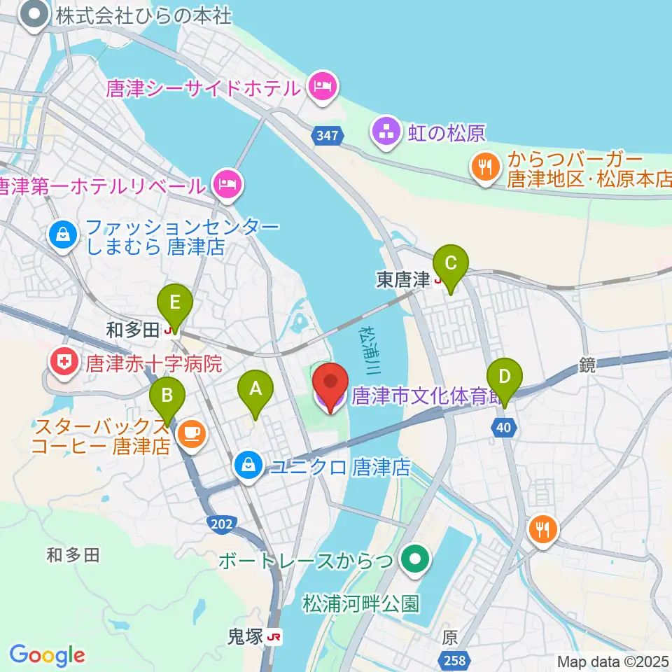 唐津市文化体育館周辺のコンビニエンスストア一覧地図