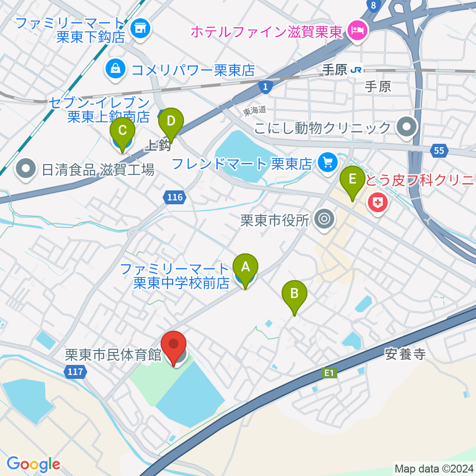 栗東市民体育館周辺のコンビニエンスストア一覧地図