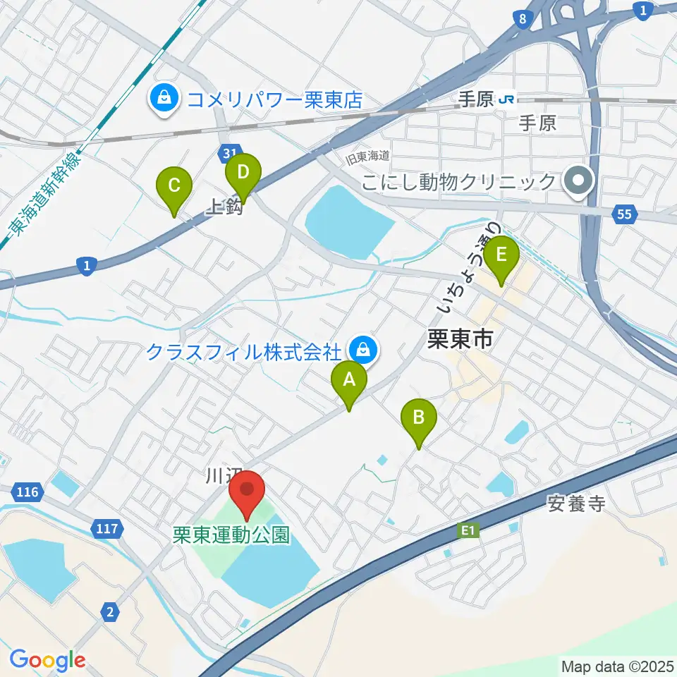 栗東市民体育館周辺のコンビニエンスストア一覧地図