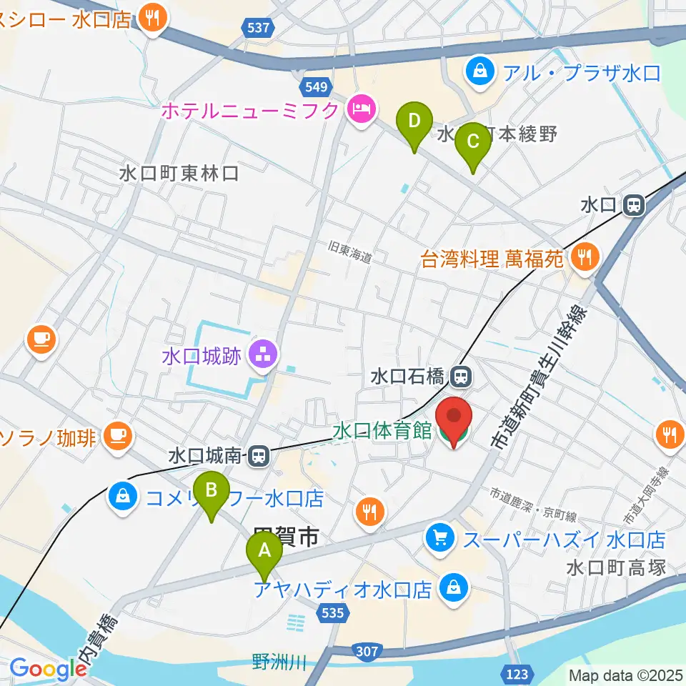 甲賀市水口体育館周辺のコンビニエンスストア一覧地図