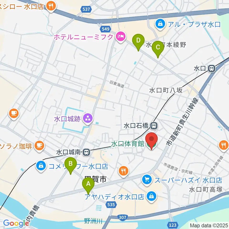 甲賀市水口体育館周辺のコンビニエンスストア一覧地図