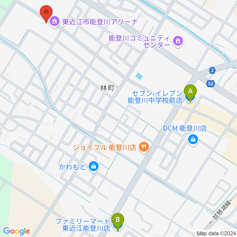 東近江市能登川アリーナ周辺のコンビニエンスストア一覧地図