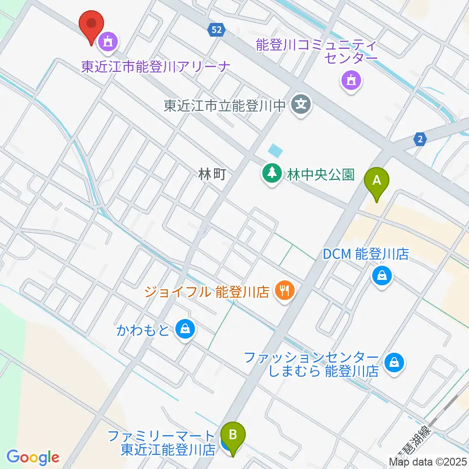 東近江市能登川アリーナ周辺のコンビニエンスストア一覧地図