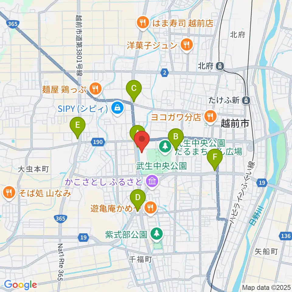 越前市アイシンスポーツアリーナ周辺のコンビニエンスストア一覧地図