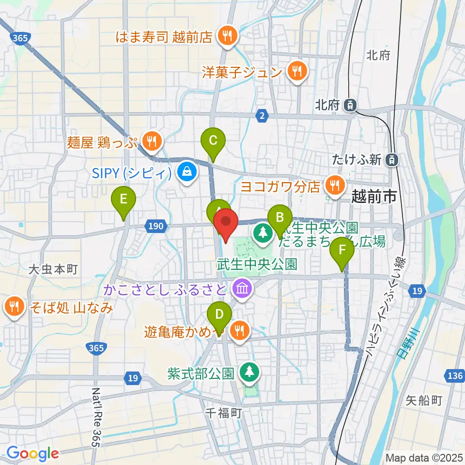 越前市アイシンスポーツアリーナ周辺のコンビニエンスストア一覧地図
