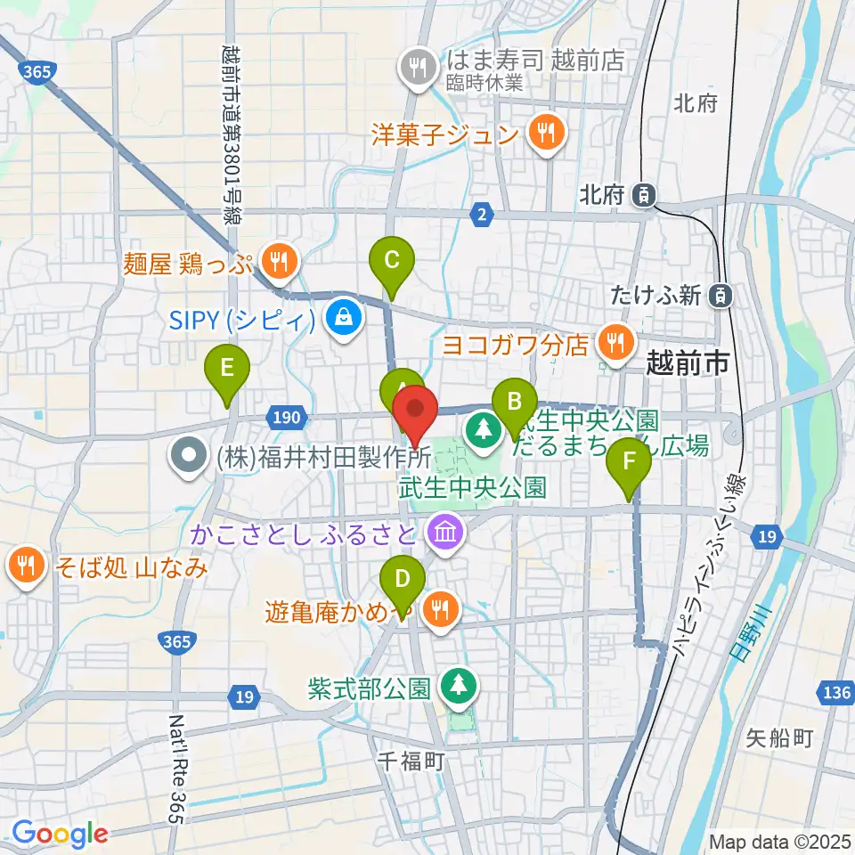 越前市アイシンスポーツアリーナ周辺のコンビニエンスストア一覧地図