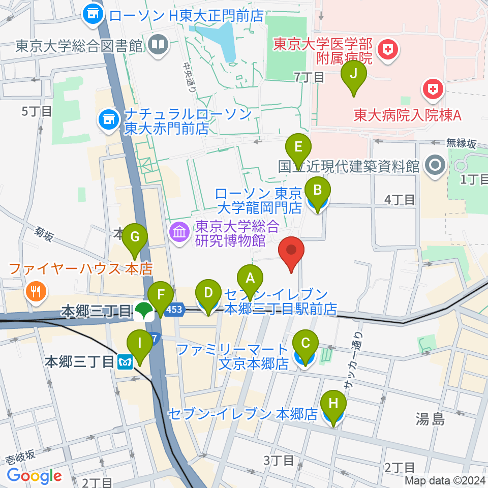 文京総合体育館周辺のコンビニエンスストア一覧地図