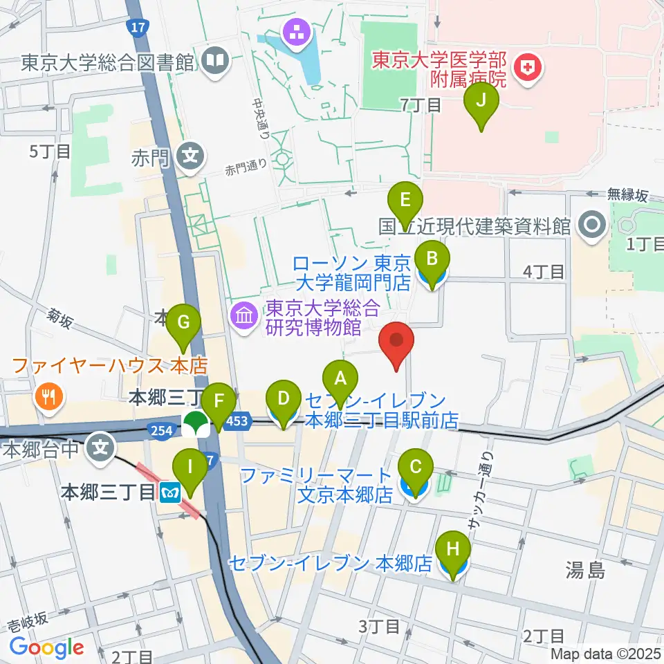 文京総合体育館周辺のコンビニエンスストア一覧地図