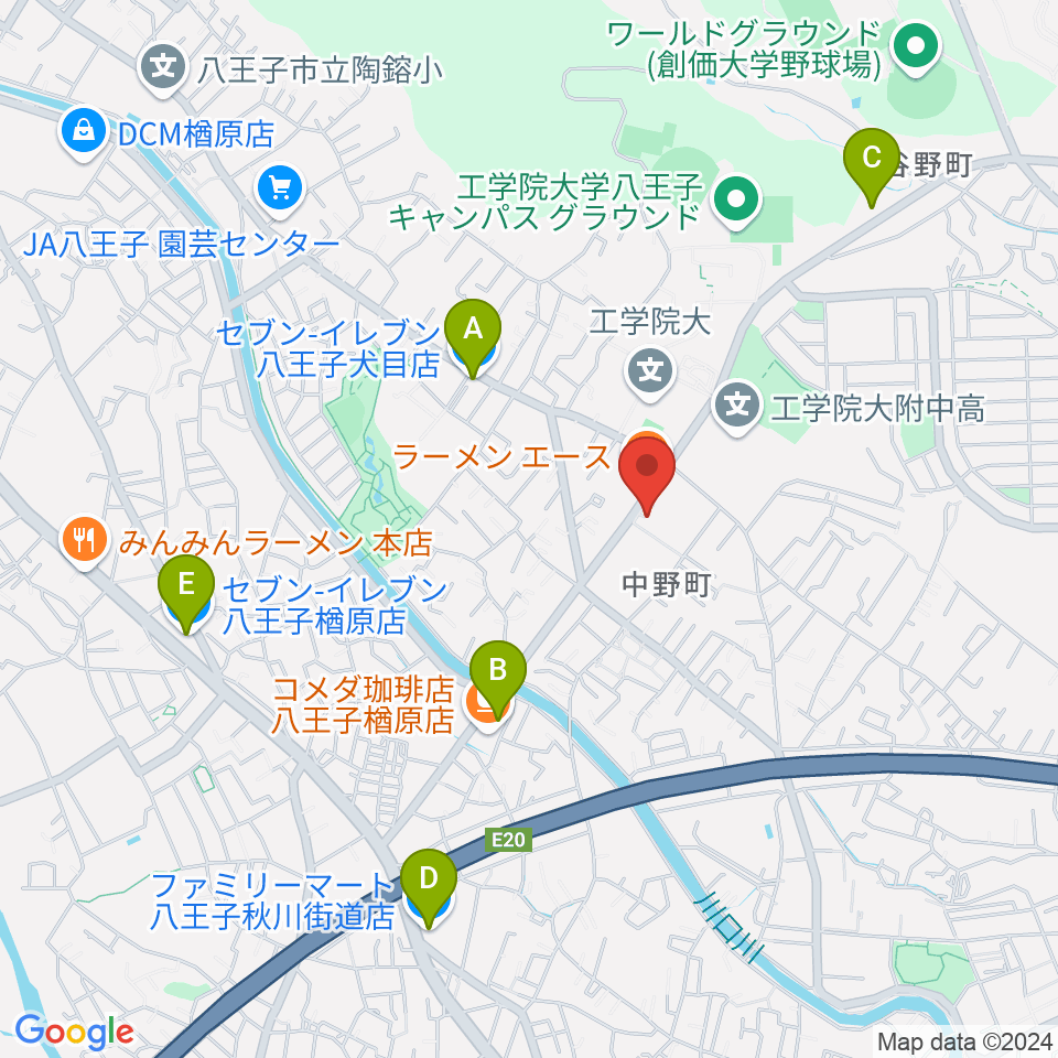 八王子市甲の原体育館周辺のコンビニエンスストア一覧地図