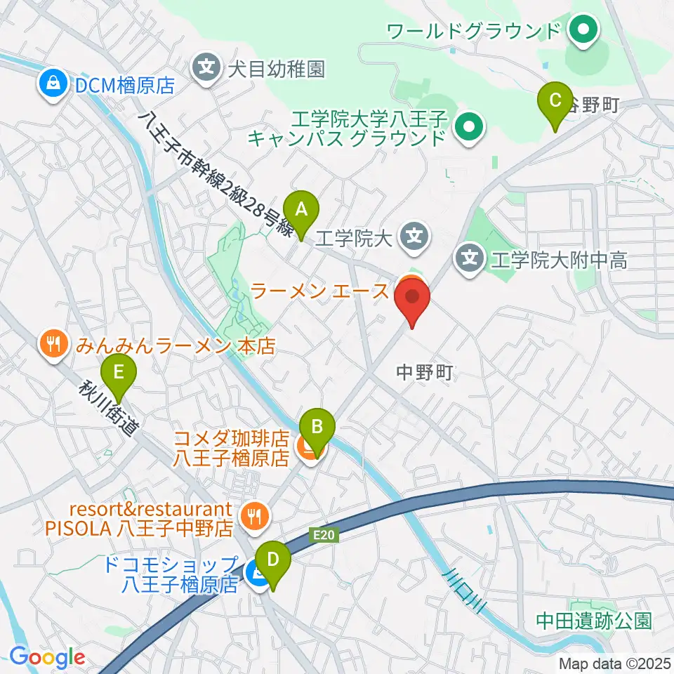 八王子市甲の原体育館周辺のコンビニエンスストア一覧地図