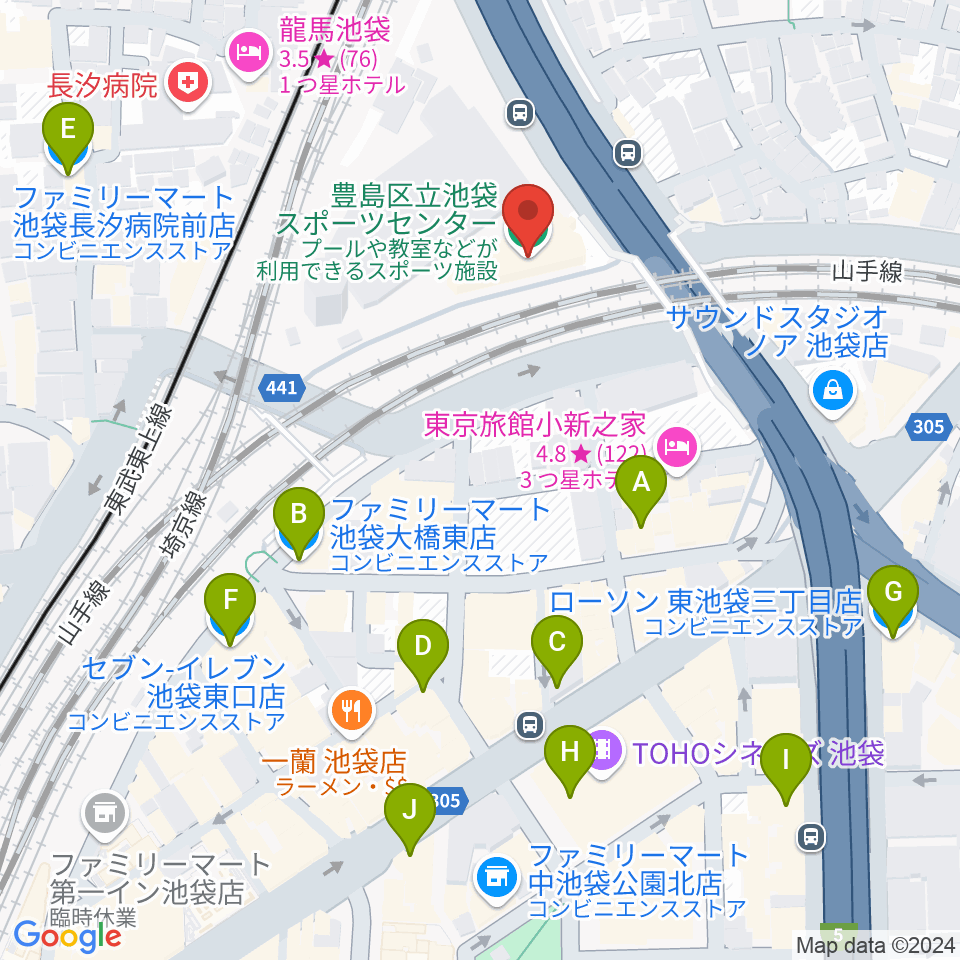 豊島区立池袋スポーツセンター周辺のコンビニエンスストア一覧地図