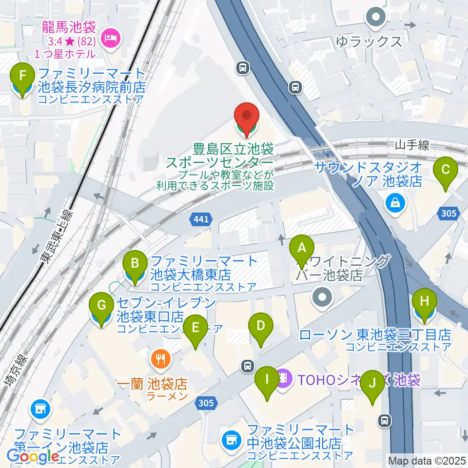 豊島区立池袋スポーツセンター周辺のコンビニエンスストア一覧地図