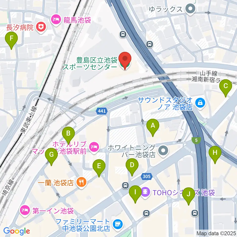 豊島区立池袋スポーツセンター周辺のコンビニエンスストア一覧地図