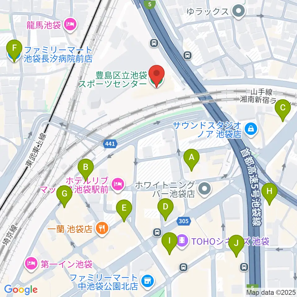 豊島区立池袋スポーツセンター周辺のコンビニエンスストア一覧地図