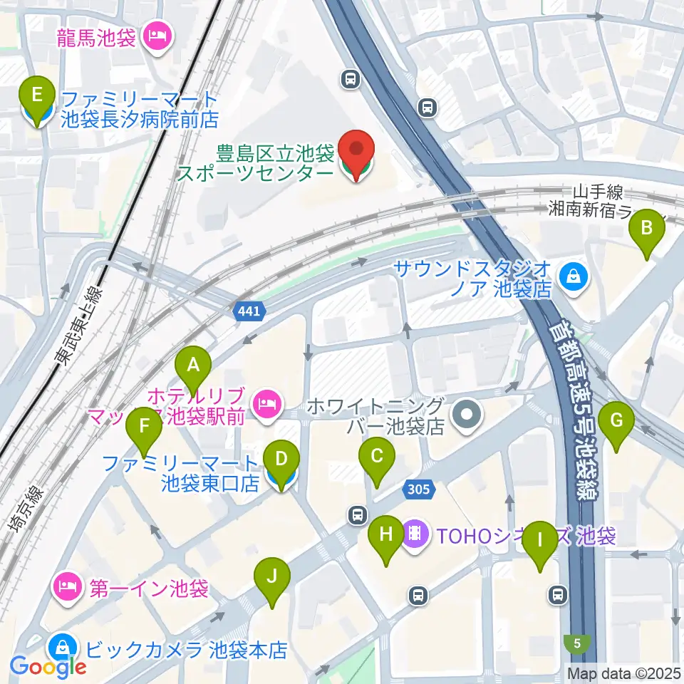 豊島区立池袋スポーツセンター周辺のコンビニエンスストア一覧地図