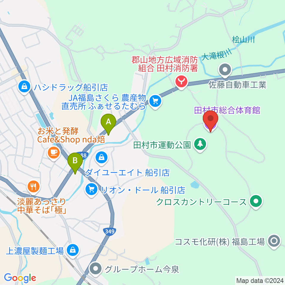 田村市総合体育館周辺のコンビニエンスストア一覧地図