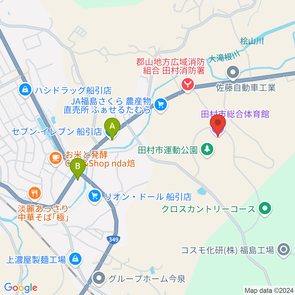 田村市総合体育館周辺のコンビニエンスストア一覧地図