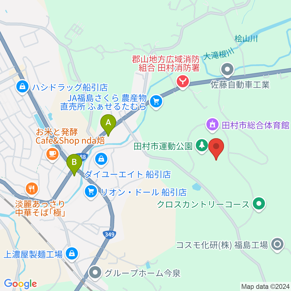 田村市陸上競技場周辺のコンビニエンスストア一覧地図