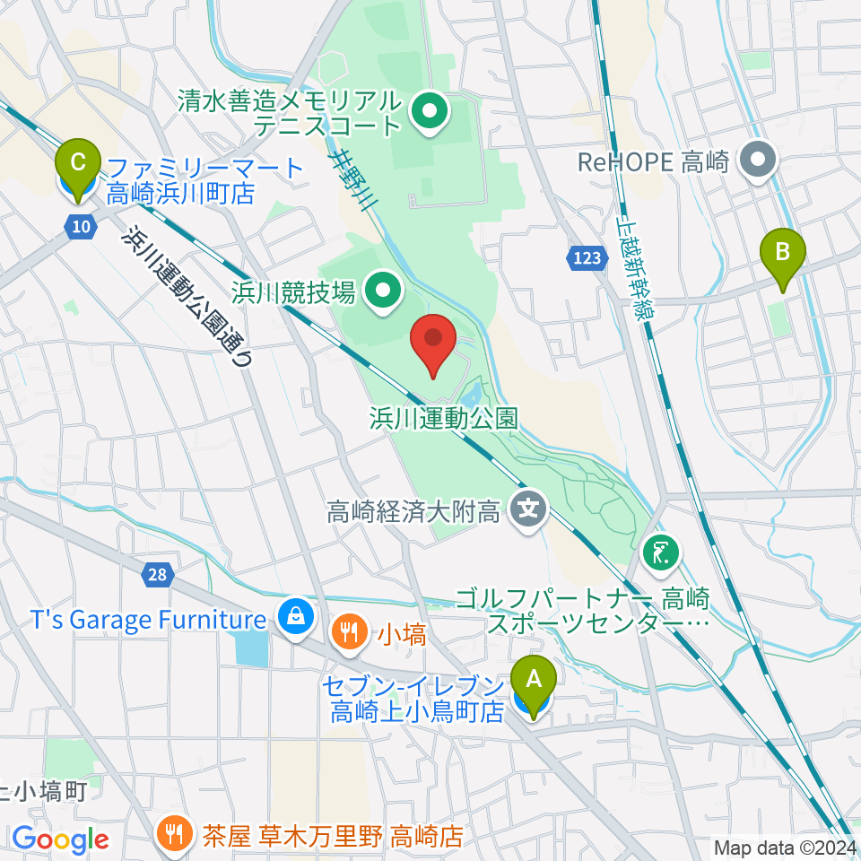 高崎市浜川体育館周辺のコンビニエンスストア一覧地図