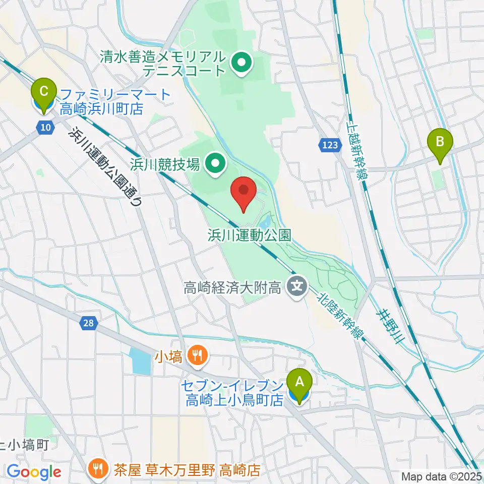 高崎市浜川体育館周辺のコンビニエンスストア一覧地図