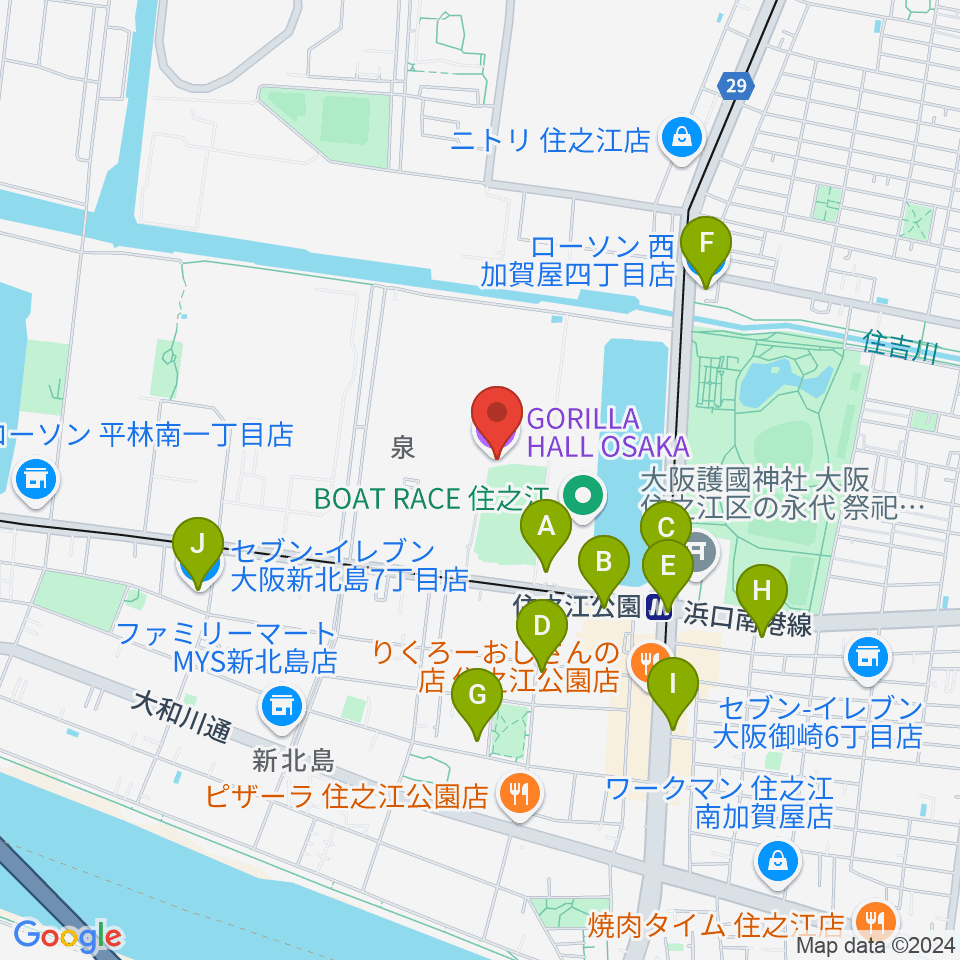 GORILLA HALL OSAKA周辺のコンビニエンスストア一覧地図