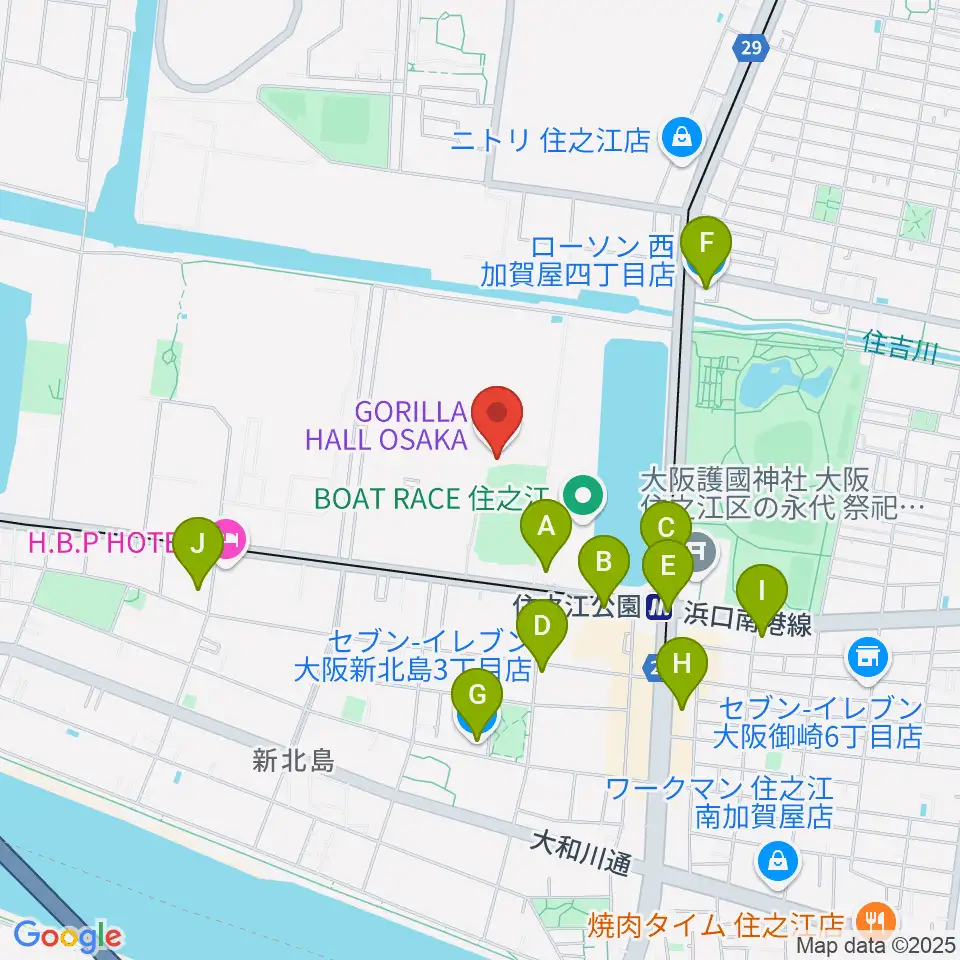 GORILLA HALL OSAKA周辺のコンビニエンスストア一覧地図