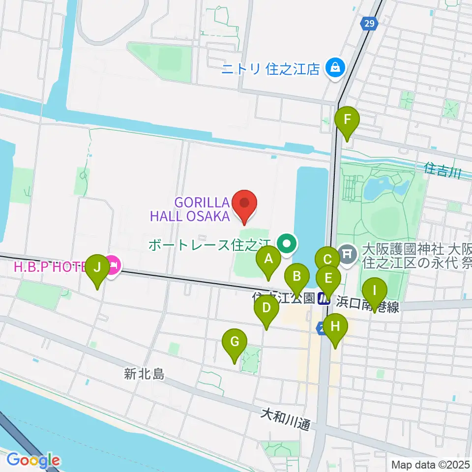 GORILLA HALL OSAKA周辺のコンビニエンスストア一覧地図