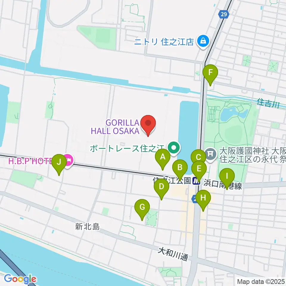 GORILLA HALL OSAKA周辺のコンビニエンスストア一覧地図