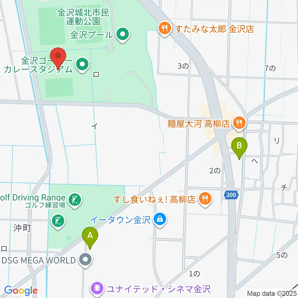金沢ゴーゴーカレースタジアム周辺のコンビニエンスストア一覧地図