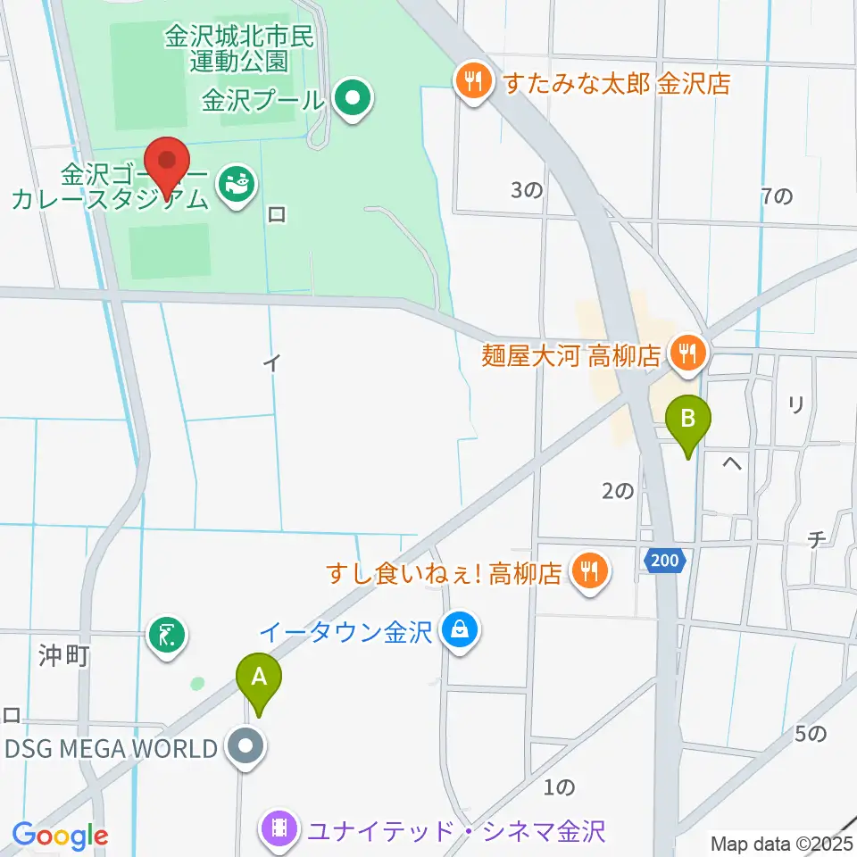 金沢ゴーゴーカレースタジアム周辺のコンビニエンスストア一覧地図