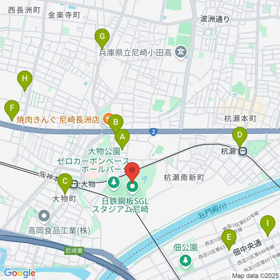 日鉄鋼板SGLスタジアム尼崎周辺のコンビニエンスストア一覧地図