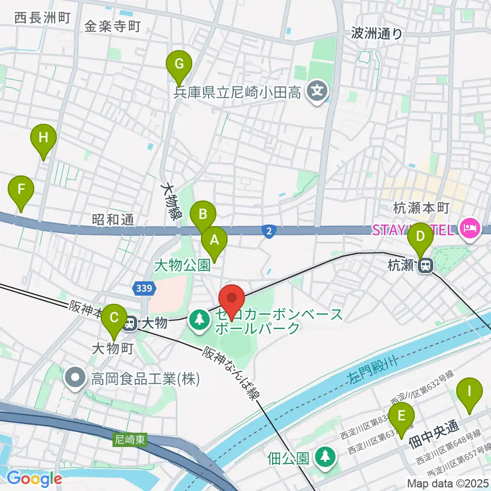 日鉄鋼板SGLスタジアム尼崎周辺のコンビニエンスストア一覧地図