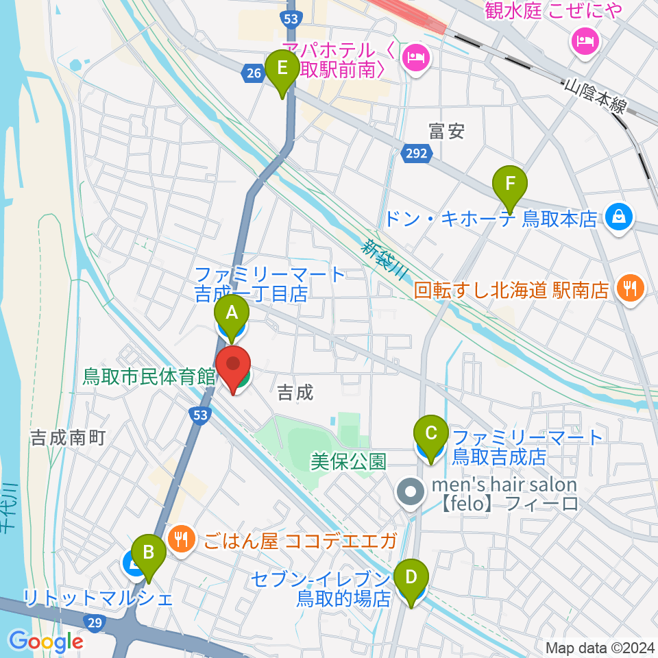 鳥取市民体育館エネトピアアリーナ周辺のコンビニエンスストア一覧地図